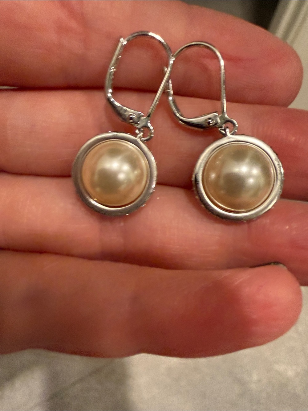 Touchstone Crystal Pearl Drop Earrings in Cream and Silver